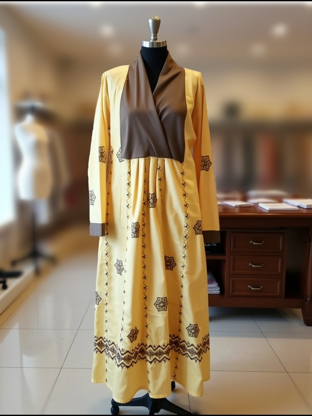 Boho Maxi Dress Cream And Brown Tribal Print Size M